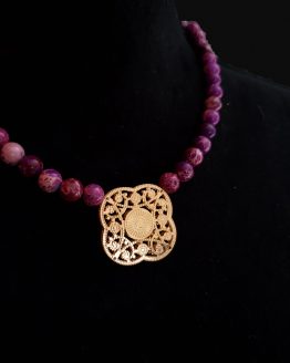 Solal Bijoux Haute Fantaisiecollier aimanté de perles en jaspe impérial mauve